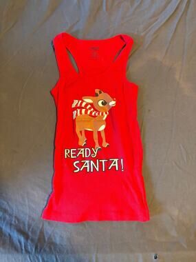 Rudolph Tank Top Girls S Red Ready Santa Ribbed Graphic Christmas Sleeveless